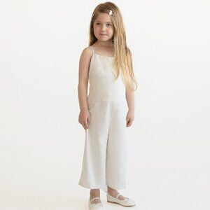 Beige Linen Girls' Jumpsuit | Cream Sleeveless Romper